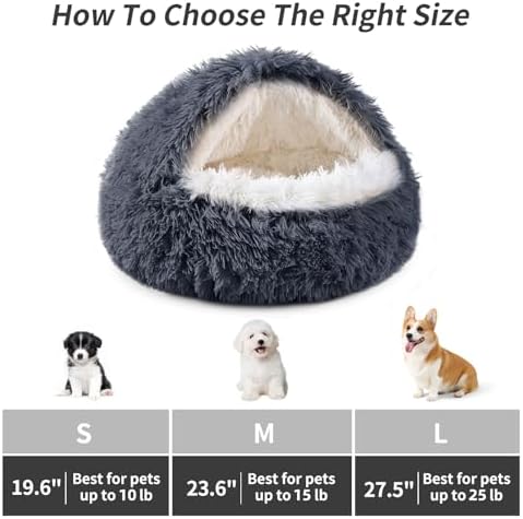 Hooded Donut Dog Bed, Self-Warming Cat Cave for Puppies & Kittens