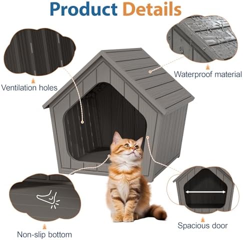 Cat Litter Box Enclosure Furniture, Hidden Litter Box with Air Holes, Cat Houses for Outdoor Cats, Wide Opening Design for Easy Cleaning, Grey