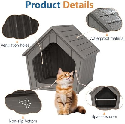 Cat Litter Box Enclosure Furniture, Hidden Litter Box with Air Holes, Cat Houses for Outdoor Cats, Wide Opening Design for Easy Cleaning, Grey