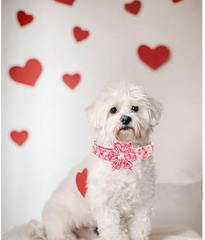 Love Heart Print Dog Collar with Flower for X-Large Female Dog