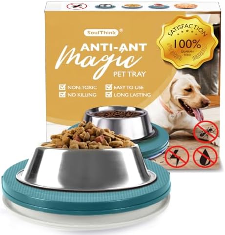 SoulThink® Ant Proof Cat Dog Bowl Tray - New Innovation Anti Ant Pet Food Dish Indoor No Chemical No Water Needed Different from Traditional Trap (Turquoise Green)