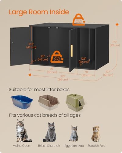 Feandrea Cat Litter Box Enclosure, Double Doors, 31.5 x 19.7 x 17.7 Inches