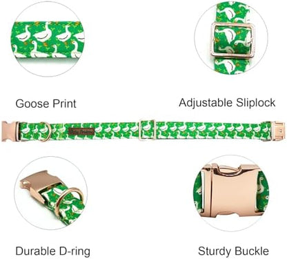 Summer Dog Collar, Animal Print Durable Metal Collar Cute Green Boy Dog Collars Adjustable Pet Collar for Small Medium Large Dogs