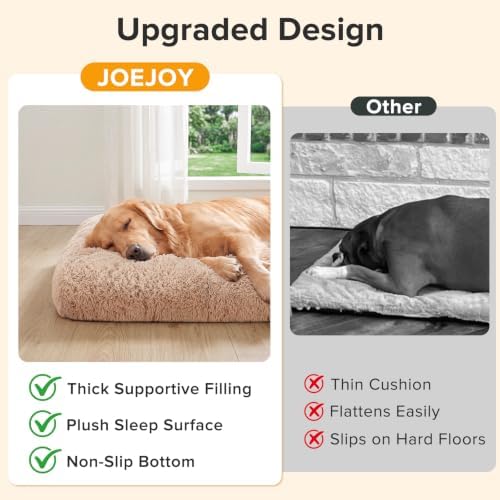 JOEJOY Large Dog Bed Crate Pad, Deluxe Plush Washable Dog Beds Fulffy Soft Kennel Pad Anti-Slip Pet Sleeping Mat for Extra Large Medium Small Dogs, 44" x 32", Beige