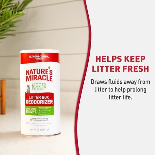 Nature's Miracle Litter Box Deodorizer Powder, Cat Odor Control | Unscented | 20 Ounces | Pack of 6