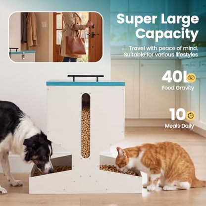 Automatic Dog Feeder for 2 Dogs 40L Anti-Clogging Prevent Fighting
