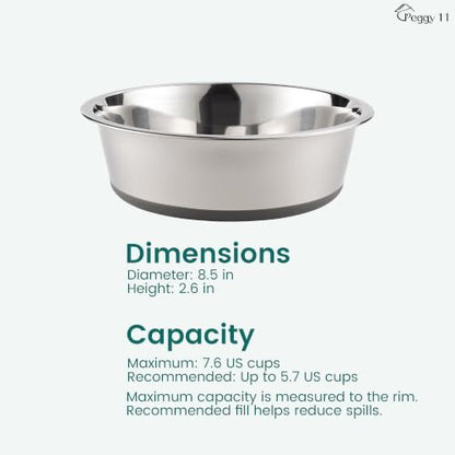 PEGGY11 Nonslip Stainless Steel Dog Bowls, 7.6 US Cup Each, 2 Pack