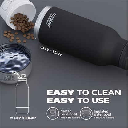 Asobu Barky Bottle a Stainless Steel Insulated Water Bottle for with Removable Dog Water Bowl and Dog Food and Treat Storage Bowl (Pastel Pink, 34 Oz)
