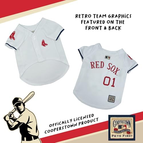 MLB Boston RED SOX Vintage Throwback Jersey for Dogs & Cats in Team Color. Comfortable Polycotton Material, Extra Large