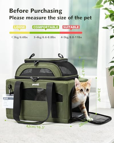Pecute Expandable Airline Approved Pet Carrier for Cats & Dogs, Olive Green