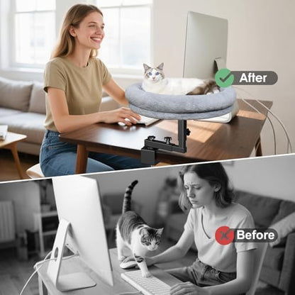 Desk Cat Bed, 18" Cat Bed for Desk, 360° Rotating, Dark Gray