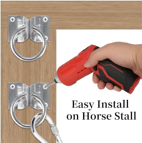 4PCS Cross Tie Ring for Horse, Block Tie Ring for Horse Stall/Stable with Screws,Wall Mount Horse Tie Ring, Tie Down Horse Barn Supplies