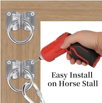 4PCS Cross Tie Ring for Horse, Block Tie Ring for Horse Stall/Stable with Screws,Wall Mount Horse Tie Ring, Tie Down Horse Barn Supplies
