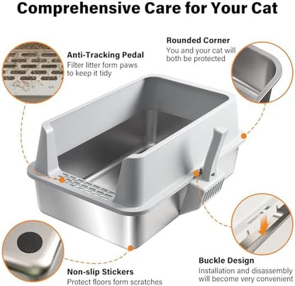 2 Pack Stainless Steel Litter Box,XL Metal Cat Litter Box with Lid