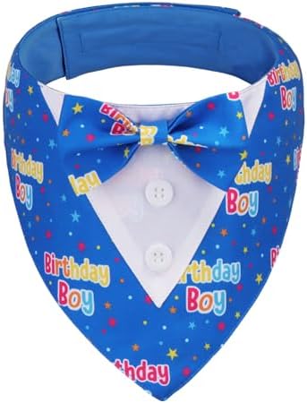 ADOGGYGO Birthday Dog Bandana with Bowtie, Blue Boy Dog Tuxedo, Small