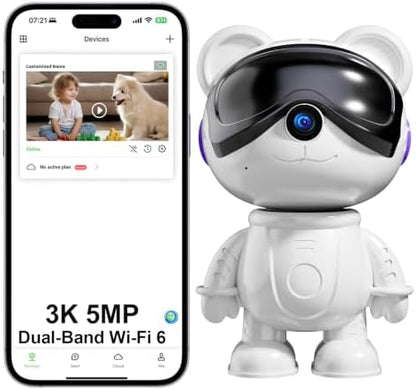 3K Indoor Camera Robot, Cute Bear Baby Monitor & Pet Camera for Home Use