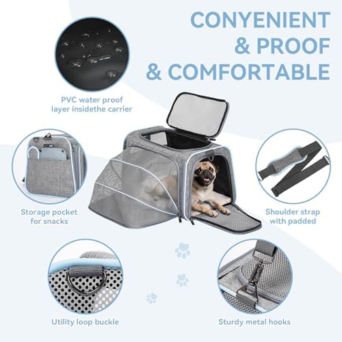 Petsfit Large Double Expandable Cat Carrier for Large Cats and Small Dogs