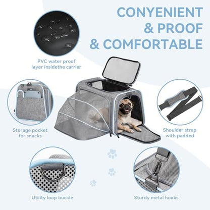 Petsfit Large Double Expandable Cat Carrier for Large Cats and Small Dogs