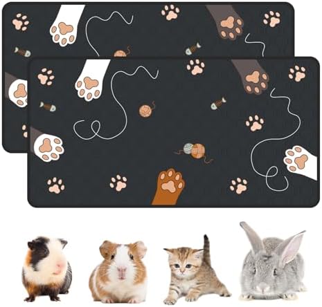 2-Pack Guinea Pig Cage Liner Washable, 24in x 47in Ultra-Absorbent Guinea Pig Bedding for Cage Non-Slip Leak-Proof Pee Pads for Dogs Rabbit Bunny Cat Litter Mat, Black