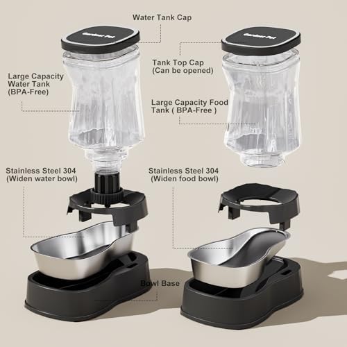 Automatic Dog Water Dispenser & Feeder Food Set, 304 Stainless Steel Bowls