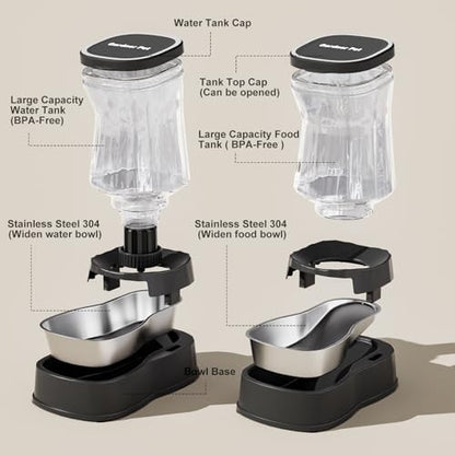 Automatic Dog Water Dispenser & Feeder Food Set, 304 Stainless Steel Bowls