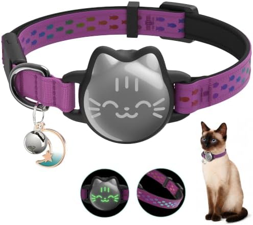 AirTag Cat Collar, Reflective Breakaway Collar, Hidden Holder with Bell