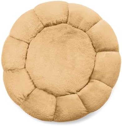 Sherry Kline Pets “Daisy Round” Donut Shape Calming Bed for Dogs and Cats, from Soft Faux Fur, Available in 4 Sizes, Machine Washable