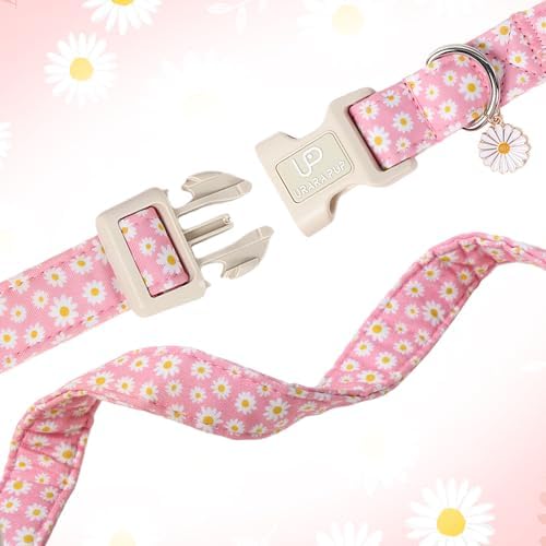 Daisy Dog Collar, Summer Cotton Dog Collar with Quick Release, Gift Pink Collars for Small Medium Large Girls or Boys Dogs Cute Durable Comfortable Pet Collars