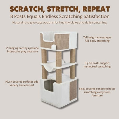 Trixie Lucano 43.3-in XXL Cat Tree, Indoor Cat Furniture with Jute Scratching Posts, Sisal and Plush Covered Condo, Dangling Interactive Toys, Brown