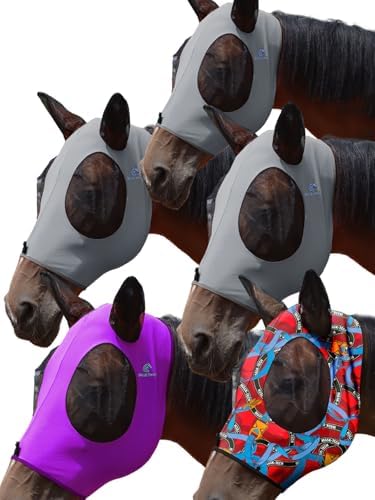 Mask Tech 5 Pieces Horse Fly Masks with Ears, Stretchy Elastic Mesh Fly Masks, 3D Eye Clearance, UV Protection-Medium,Combo 8