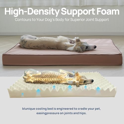 Orthopedic Cooling Dog Beds Large Sized Dog, Q-Max >0.45 Extra Large Comfy Flat Puppy Beds with Removable Washable Cover, 44 x32 Inch Cool Flat Egg Crate Foam Pet Mat for Summer, Dusty Rose