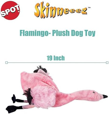 SPOT Skinneeez Flamingo 19 Inch Stuffing-Free Plush Dog Toy with Dual Squeakers – Long Interactive Chew Toy for Medium and Large Dogs – Mess-Free Play for Light & Moderate Chewers