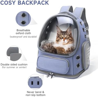 Cawypety Cat Backpack Carrier Large Space Bubble Backpack up to 12lbs Blue