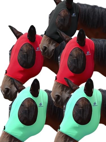 Mask Tech 5 Pieces Horse Fly Masks with Ears, Stretchy Elastic Mesh Fly Masks, 3D Eye Clearance, UV Protection-Large,Combo 26