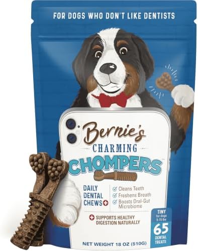Bernie's Charming Chompers Dog Dental Chews, Gut Support, 5-15 lb, 65 Ct