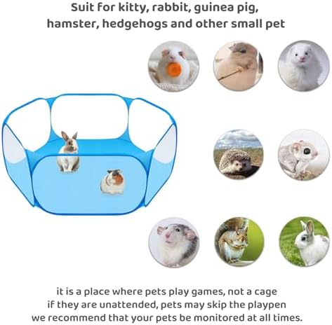 Amakunft 2 in 1 Small Animal Playpen with Waterproof Pad, Pop-Up Portable Play Yard for Guinea Pigs, Rabbits, Hamsters, Hedgehogs, Foldable Exercise Fence with Breathable Mesh for Indoor Outdoor Use