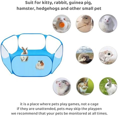 Amakunft 2 in 1 Small Animal Playpen with Waterproof Pad, Pop-Up Portable Play Yard for Guinea Pigs, Rabbits, Hamsters, Hedgehogs, Foldable Exercise Fence with Breathable Mesh for Indoor Outdoor Use