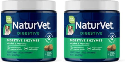 NaturVet – Digestive Enzymes - Plus Probiotics & Prebiotics – Helps Support Diet Change & A Healthy Digestive Tract – for Dogs & Cats (Soft Chews, 120 Count) (Pack of 2)