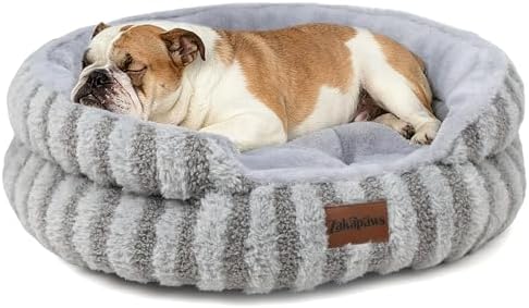 Washable Round Cat Bed Puppy Bed, Soft Corduroy Fleece Pet Bed