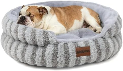 Washable Round Cat Bed Puppy Bed, Soft Corduroy Fleece Pet Bed