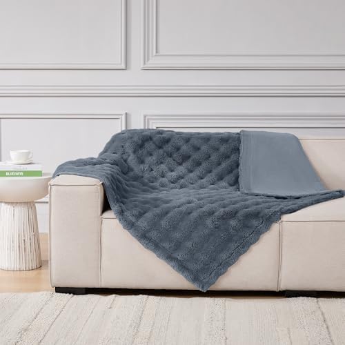 Modern Threads Water-Resistant Faux Rabbit Fur Pet Blanket for Dogs & Cats – Ultra-Soft Couch, Bed & Crate Protector, 30x40 Navy Blue