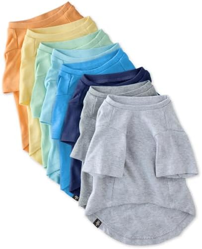 Pet Passion Toby II - The Perfect Tee, 8 Pack Short Sleeve Pet T-Shirt 100% Organic Cotton Tees Clothes for Small, Medium, Large Dogs, Rainbow Blue, X-Large