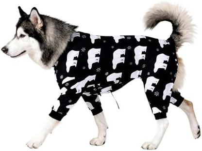 LovinPet Large Dog Bodysuit, Coverage Dog Clothing, Animal Print, Black, M