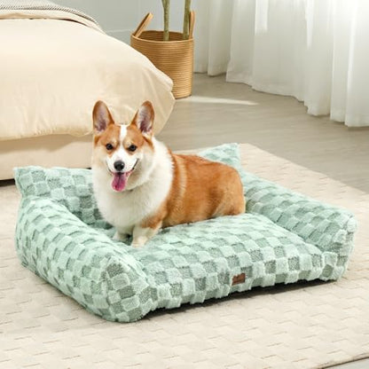 ABCPET Large Dog Bed Sofa, Fluffy Pet Bed for Medium and Large Dogs, Supportive Dog Couch Sofa for Dogs, Pet Sofas with Washable Cover & Non-Slip, 38 inch, Green