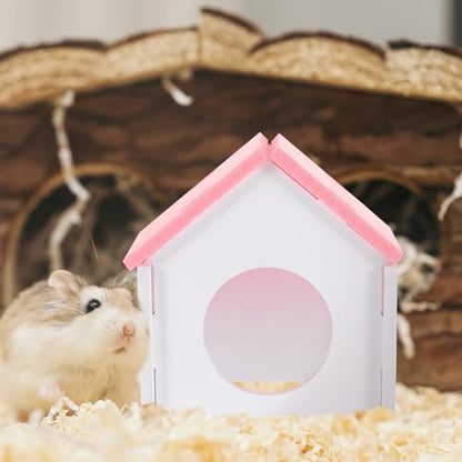 TEHAUX Small Pet House and Hedgehog Sleeping Nest Decorative Pink Mini Pet Bed Hideout for Hamsters and Mice