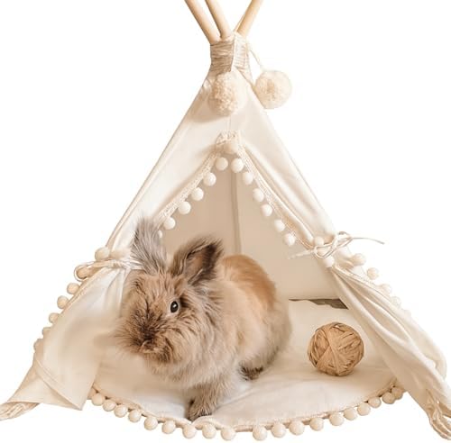 MINICAMP Pet Teepee Tent with Padded Mat – Cozy Cotton Hideaway Tent for Rabbits, Puppies, Cats & Guinea Pigs – Pet Accessories for Indoor - Made in EU XS