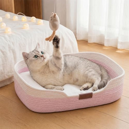 YOUDENOVA Cat Bed, Stimulicat Handwoven Cat Basket with Cushion
