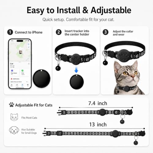 Pet Tracker,GPS Collar for Cats (iOS Only) Smart tag,Waterproof Compatible with Apple Find My,No Monthly Fee,Advanced Tracking Solution Smart Collar for Pet Safety Ideal Small Large Cats