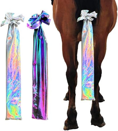 Horse Tail Bag 2 Pack – Thicker Elastic Fabric Tail Wraps for Horses, Longer-Lasting Tail Protection for Daily Grooming, Stable & Show Use (Fantasy Purple and Silver)