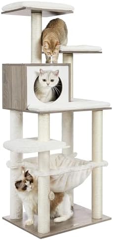 Feandrea Cat Tree, 56.3-Inch Contemporary Cat Tower, Multi-Level Condo